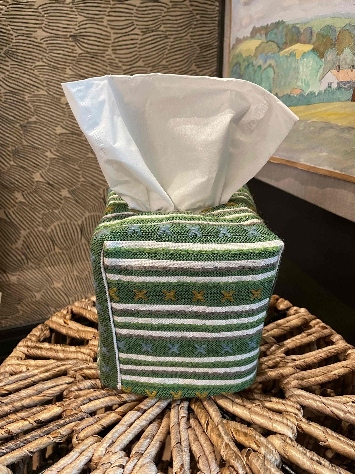 Striped Grass Criss-Cross Tissue Box Cover