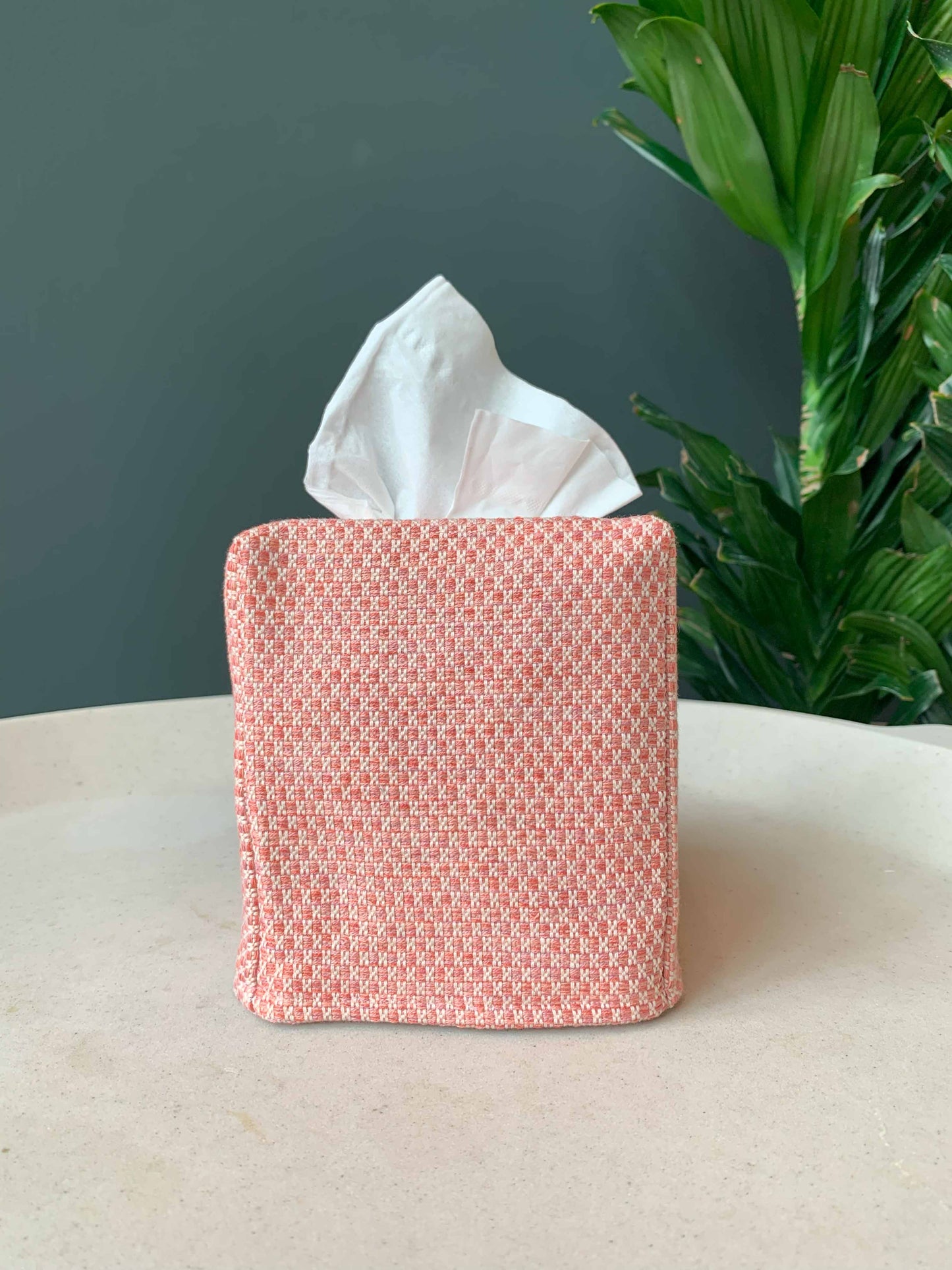 Blush and White Weave Tissue Box Cover