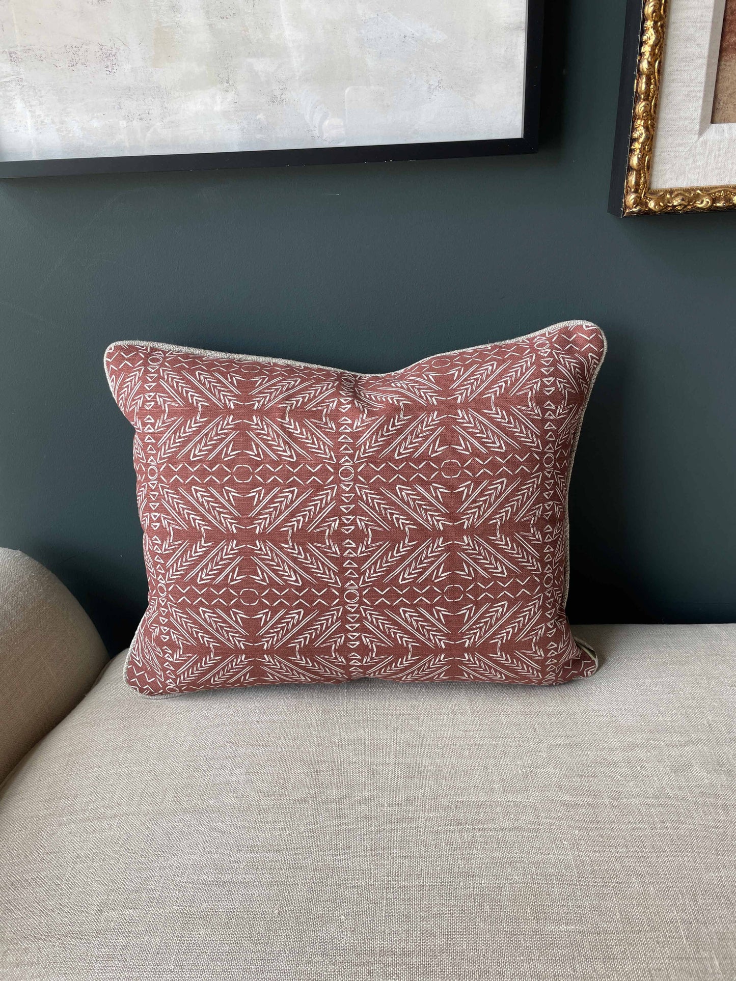 Rust Aztec & Linen Marled Stripe Lumbar Cushion