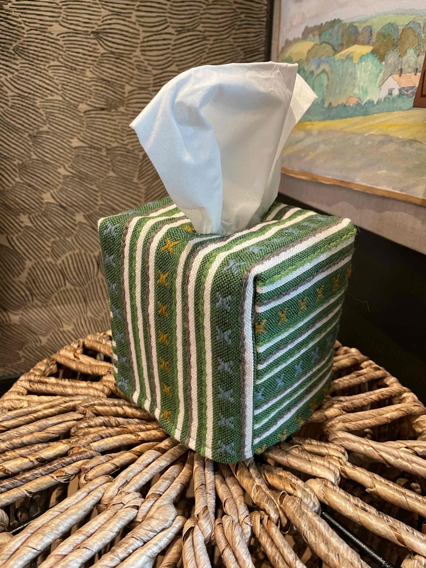 Striped Grass Criss-Cross Tissue Box Cover