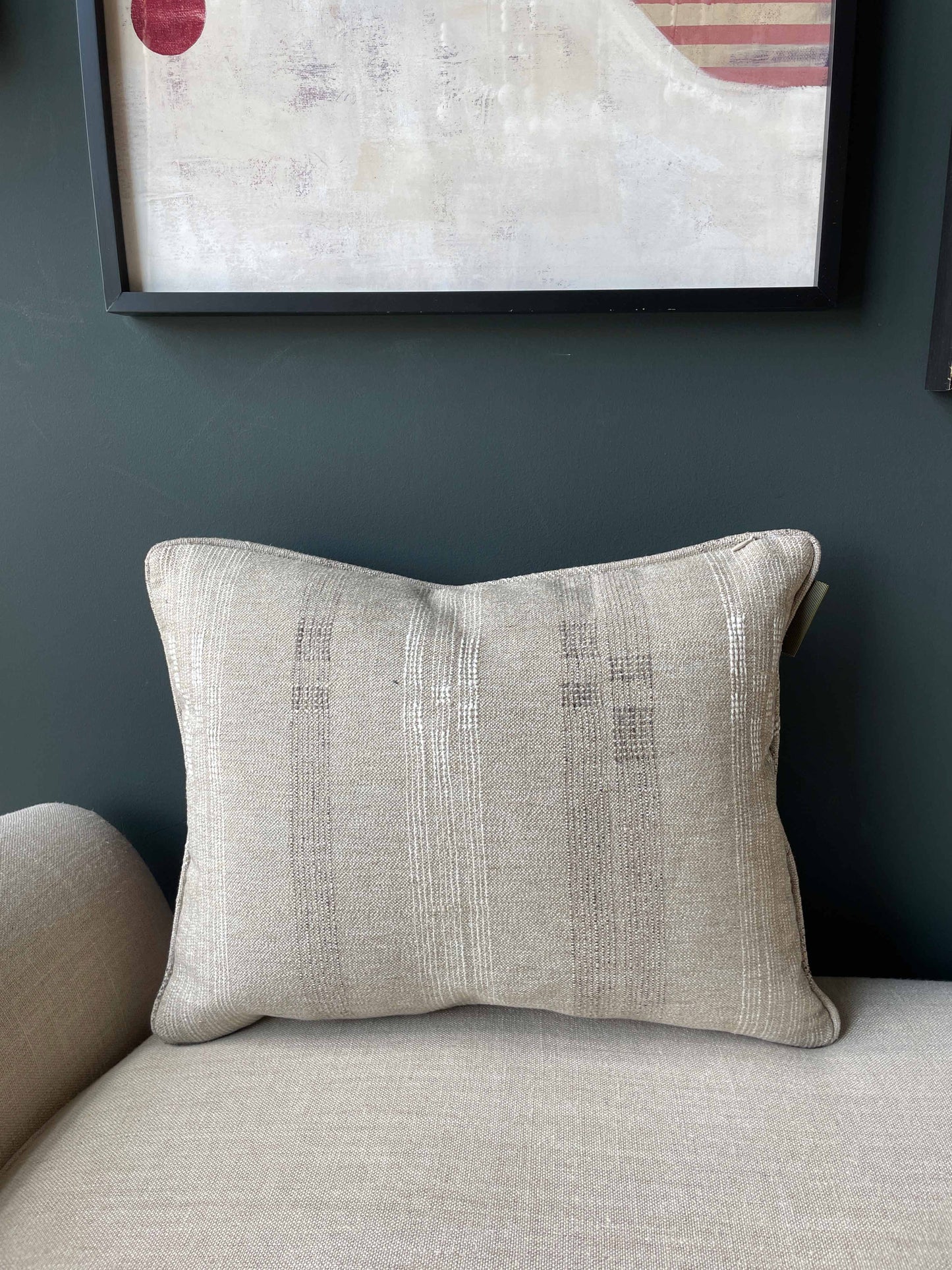 Rust Aztec & Linen Marled Stripe Lumbar Cushion