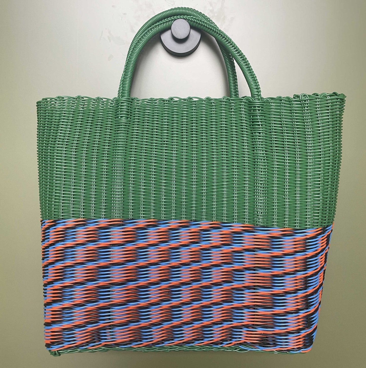 Hunter, Black, Cobalt & Salmon Zigzag Weave Bag