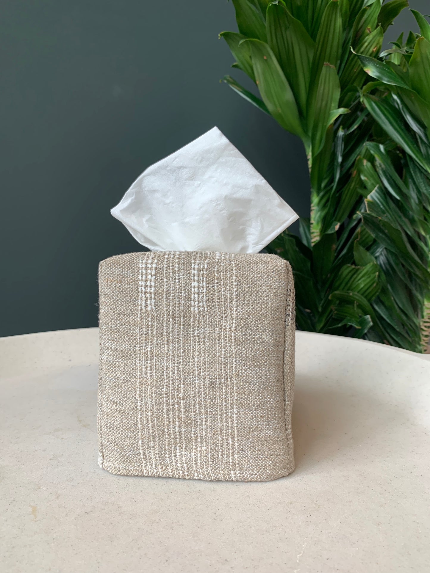 Linen Marled Stripe Tissue Box Cover