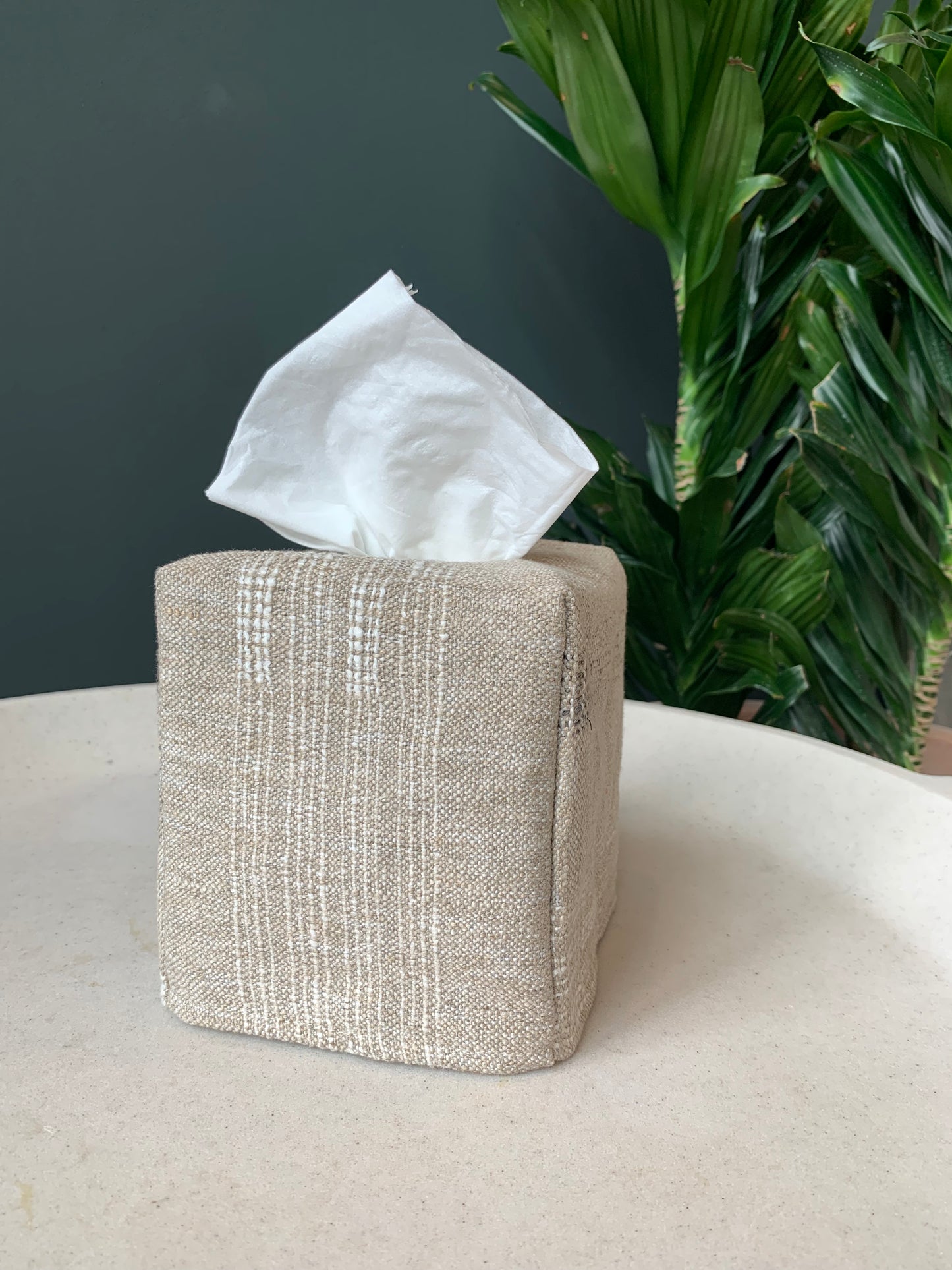 Linen Marled Stripe Tissue Box Cover