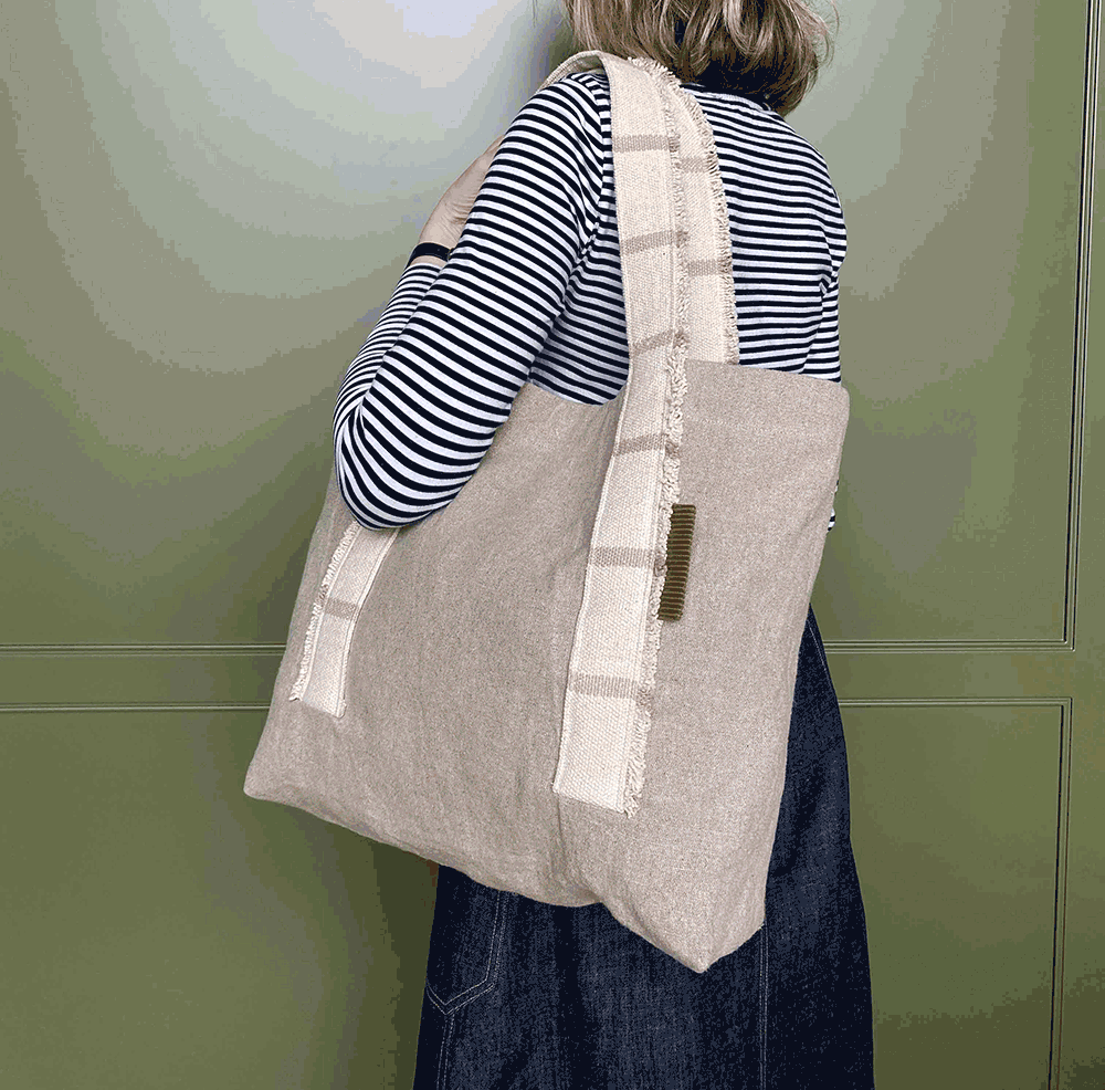 Linen Tote Bag – Beige Striped Handles