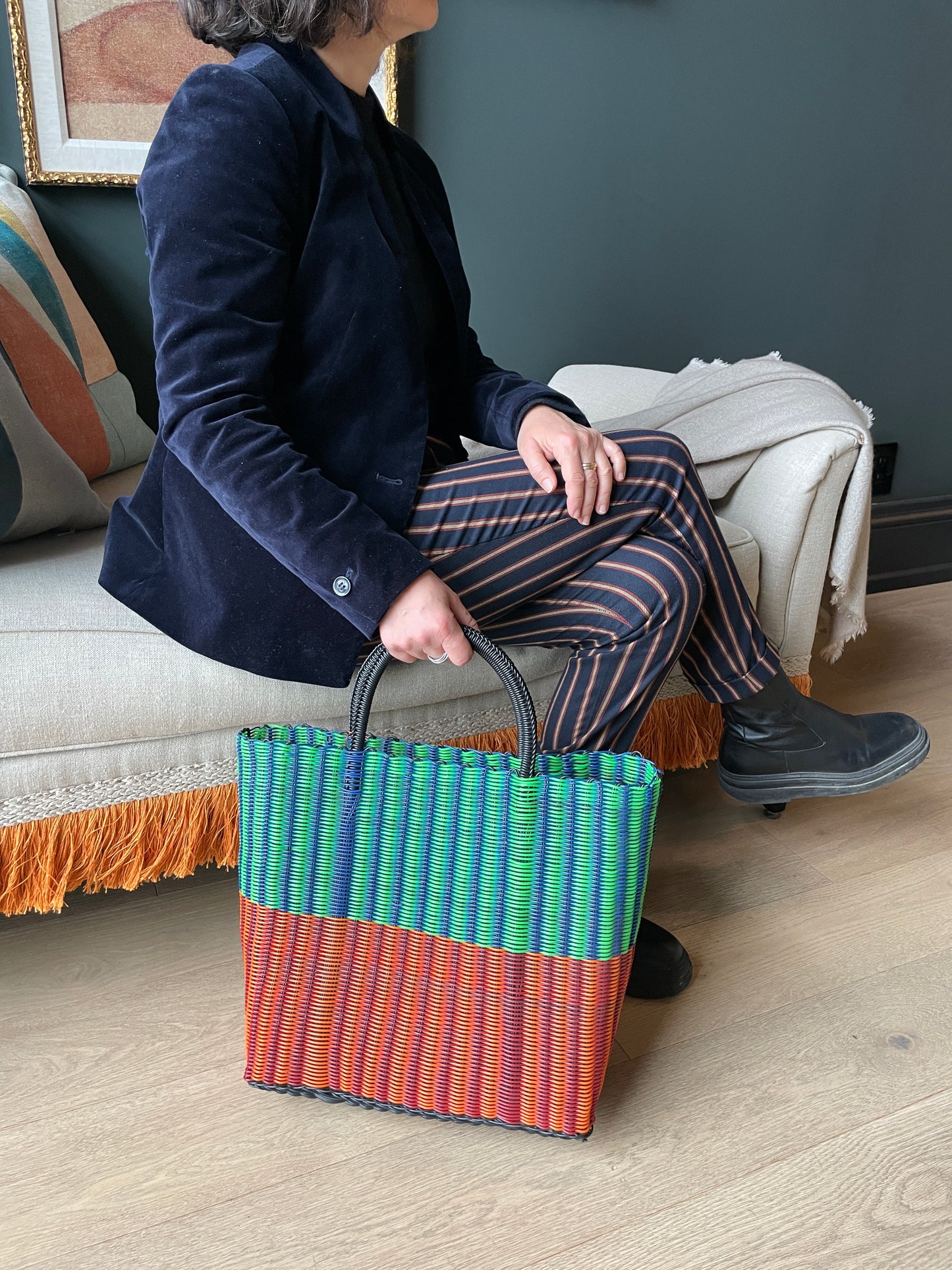 Lime, Denim, Salmon & Cherry Stripe Weave Bag