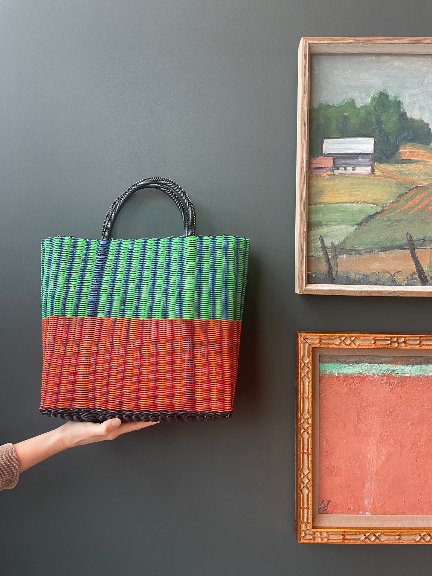 Lime, Denim, Salmon & Cherry Stripe Weave Bag