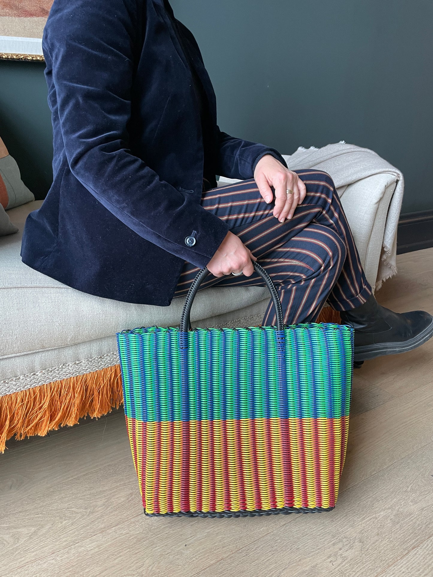 Lime, Denim, Cherry & Sunshine Stripe Weave Bag