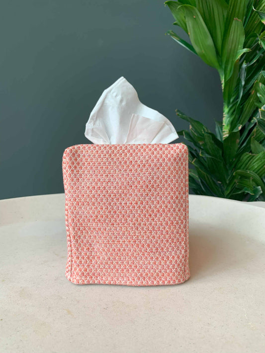 Blush and White Weave Tissue Box Cover