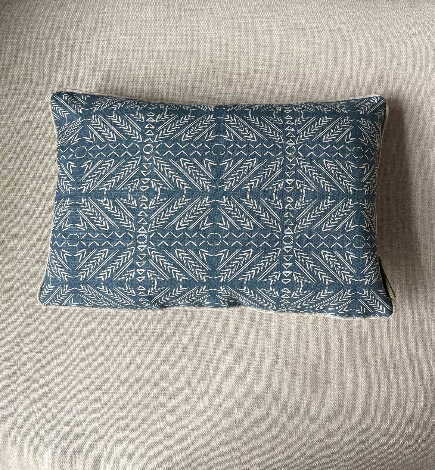 Denim Aztec & Linen Lumbar Cushion