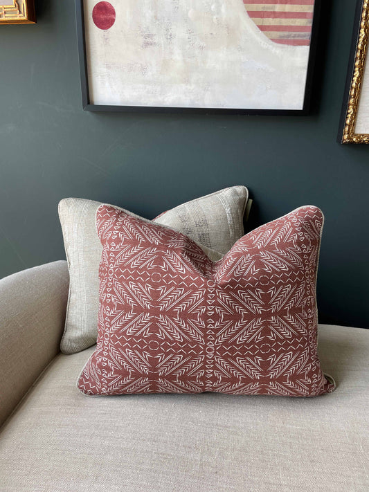 Rust Aztec & Linen Marled Stripe Lumbar Cushion