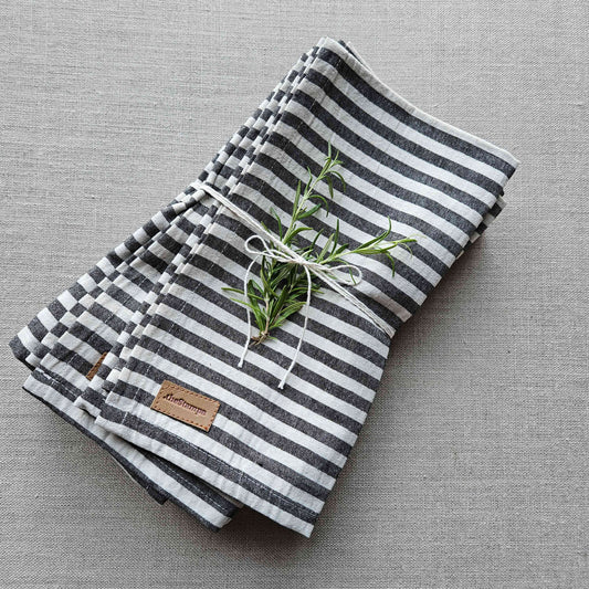 Linen Napkins - Black Stripes - Set of 4