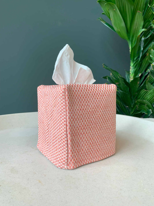 Blush and White Weave Tissue Box Cover