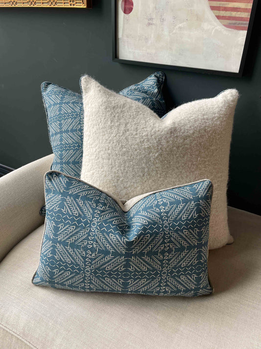 Denim Aztec & Linen Lumbar Cushion