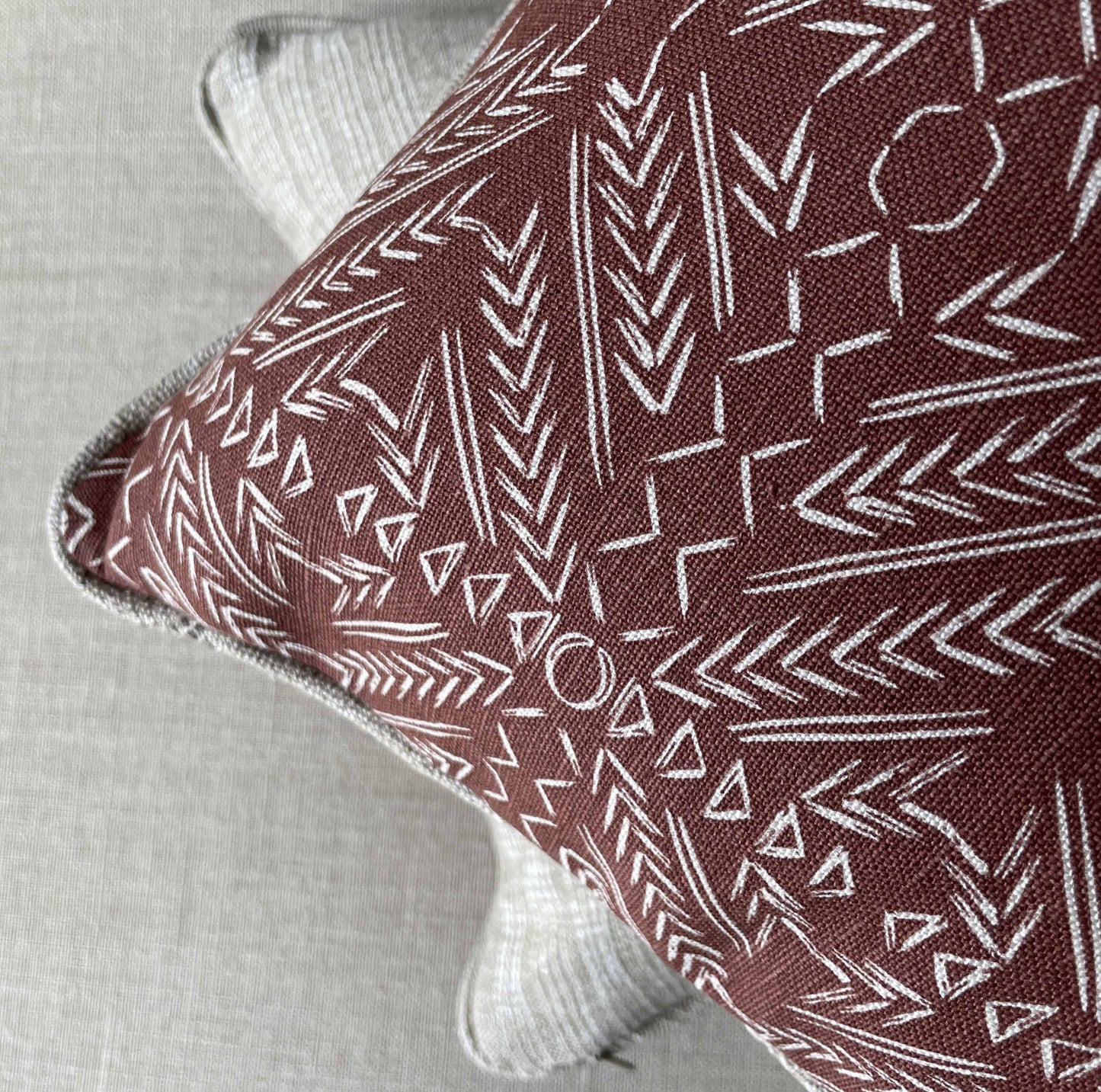 Rust Aztec & Linen Marled Stripe Lumbar Cushion