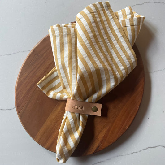 Set of 4 - Saffron Striped Linen Napkins & Hola Napkin Rings
