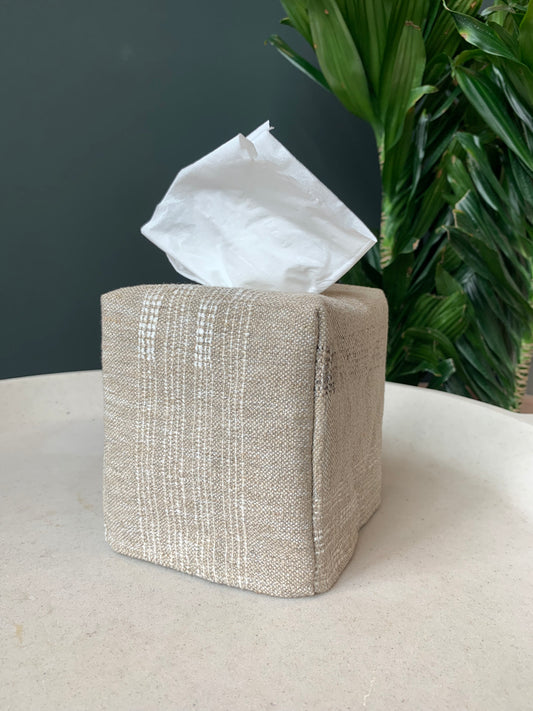 Linen Marled Stripe Tissue Box Cover