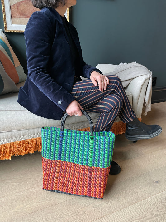 Lime, Denim, Salmon & Cherry Stripe Weave Bag